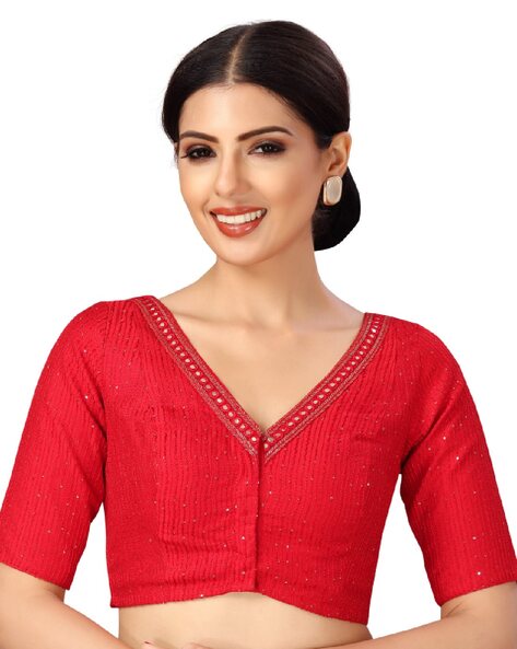 Studio Shringaar Embroidered V-Neck Front-Open Blouse