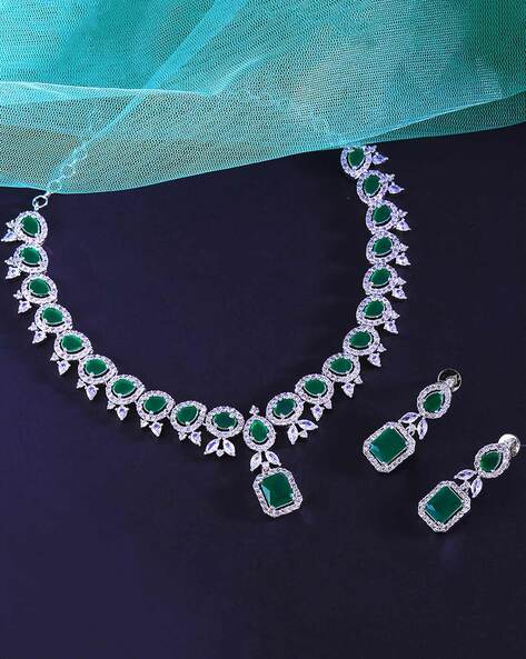 TEEJH Ekladh Green Stone Silver Pearl Necklace Set For Women : Amazon.in:  Fashion