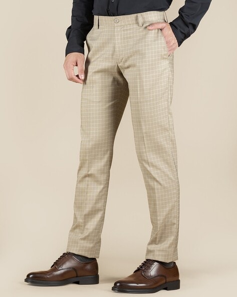 Beige Slim Fit Plaid Pants for Men by GentWith.com | Worldwide Shipping |  Baumwollhose, Modische hosen, Männer anzugshosen