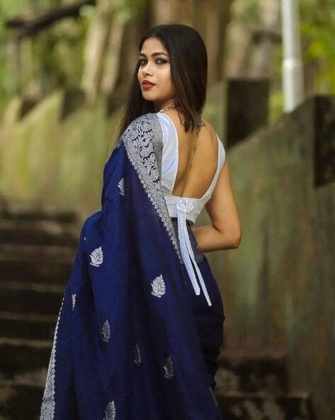 Shop Blue & Silver Sequined Embroidered Sari with Blouse Online in USA –  Pure Elegance