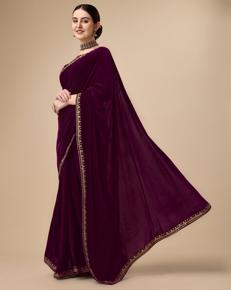 Fabric Ladies Comfortable Breathable Beautifully Designed And Super Soft Velvet  Saree at Best Price in Delhi | Rk Enterprises