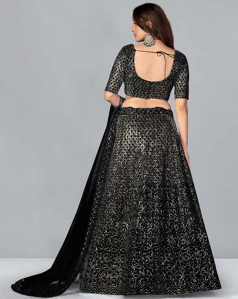 Black Lehenga Choli in Georgette With 5mm Sequins for Wedding With Dupatta  in USA, UK, Malaysia, South Africa, Dubai, Singapore