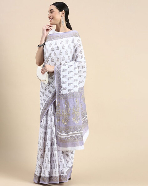 Trendy Lavender Cotton Silk Saree With Amazing Blouse Piece – LajreeDesigner