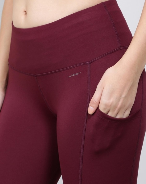Women's Microfiber Elastane Stretch Slim Fit Capri with Back Waistband  Pocket and Stay Dry Technology - Grape Wine