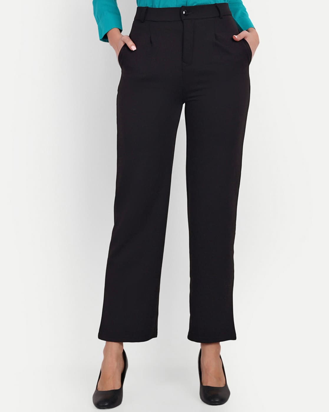 Buy V-GIRL Women Polyester Blend Solid Trousers (28) Black at Amazon.in