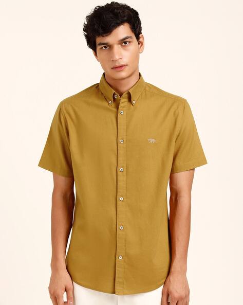 mens mustard yellow button up shirt