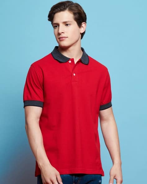 Jeans Red Polo Shirt Men Fashion Regular Fit Polo T-Shirt With