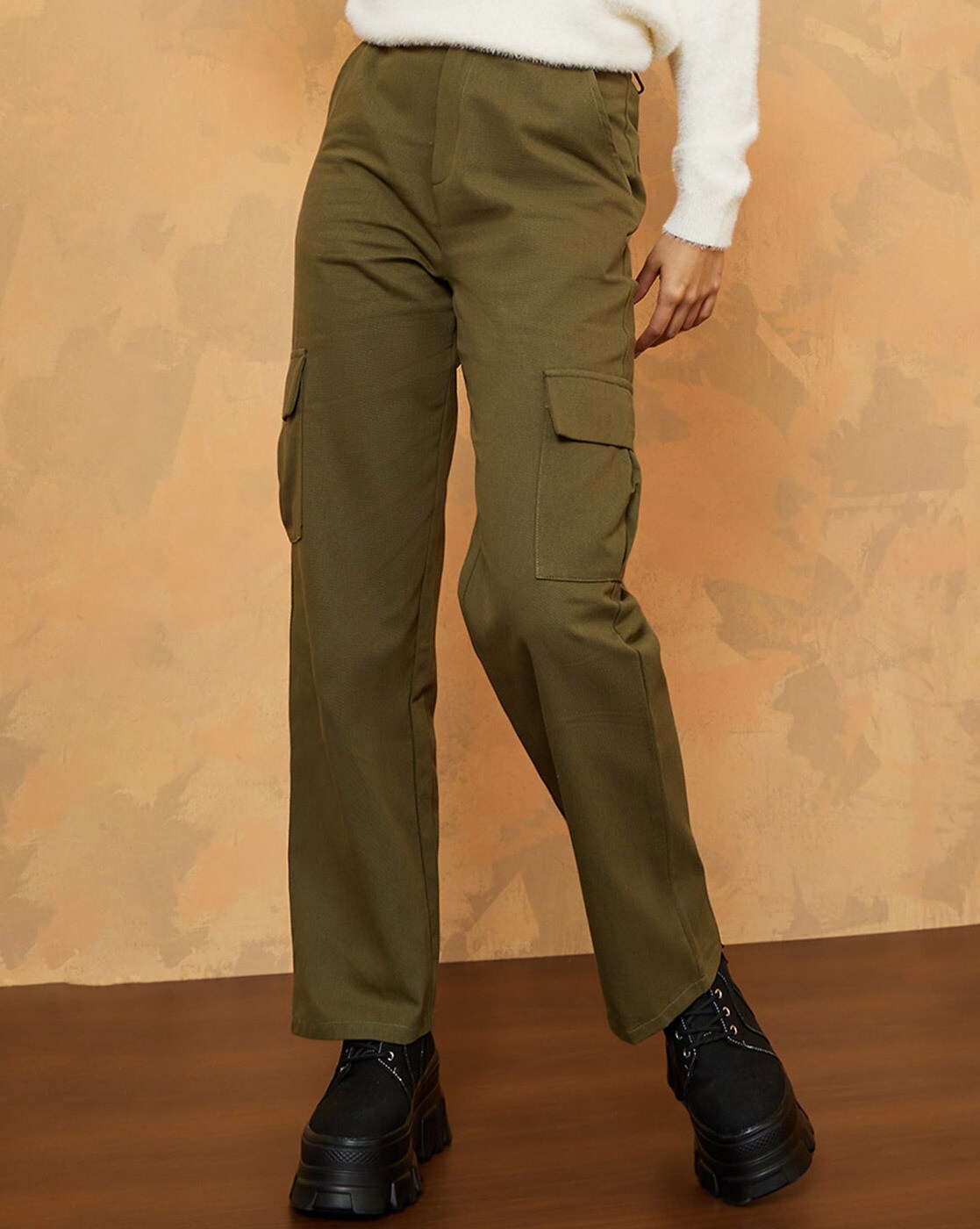 Canvas cargo trousers  Khaki green  Ladies  HM IN