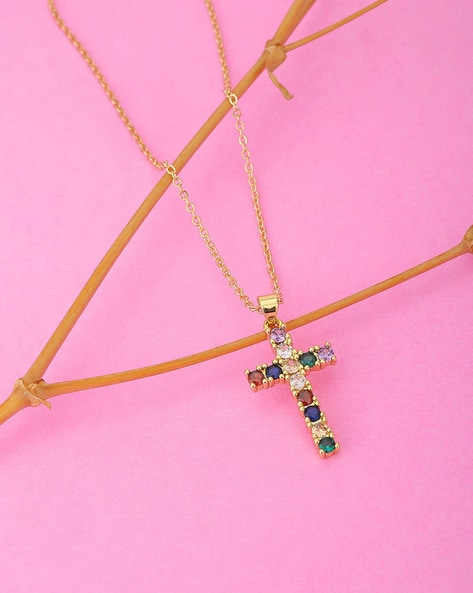 Pink gold and diamond cross necklace (15x9.20 mm.)