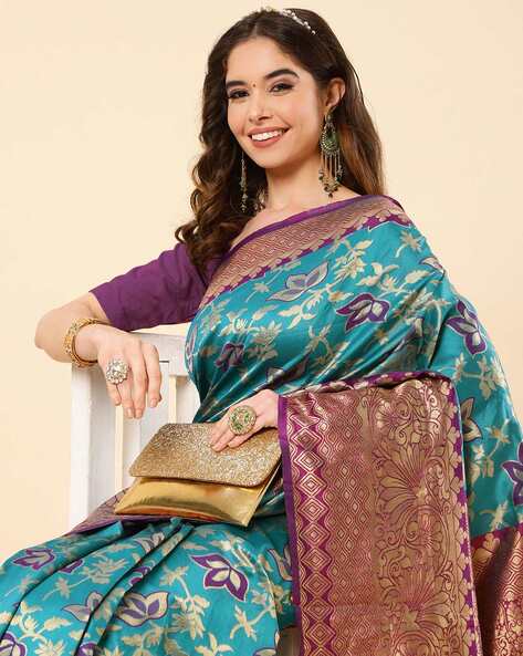 Women's Designer Traditional Pure Jacquard Soft Silk Banarasi Saree With  Pink Attached Blouse (Grey, Silver) - VootMart.com