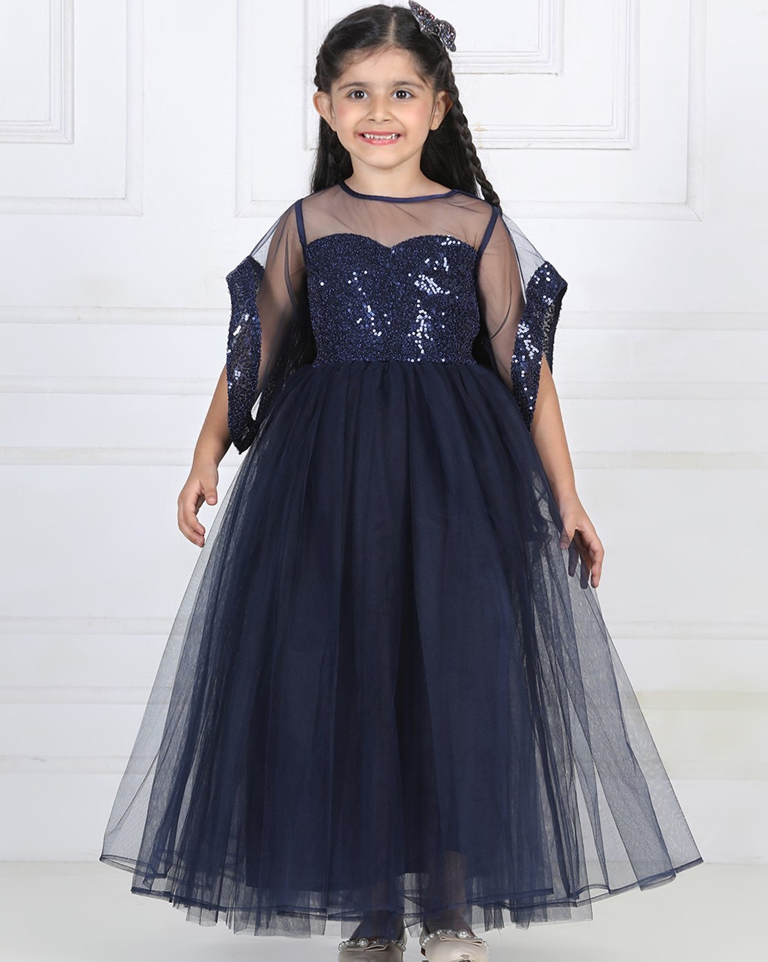 Elegant Navy Blue Net Ball Gown – Suvidha Fashion
