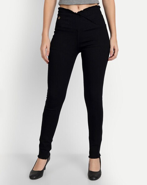 AngelFab Women's Solid Black Jeggings