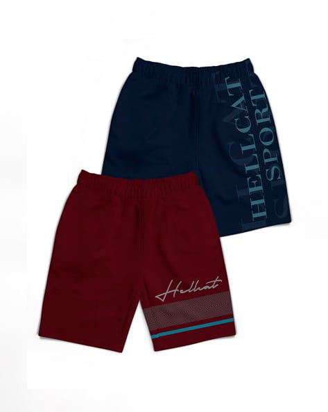 Hellcat Pack of 2 Typographic Print Shorts with Elasticated Waist