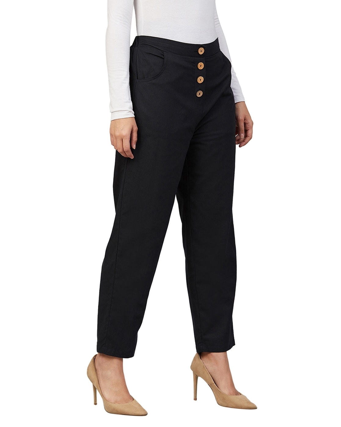 XXL only  high waist navy wool trousers with button fly and brace buttons   Elgar Shirts