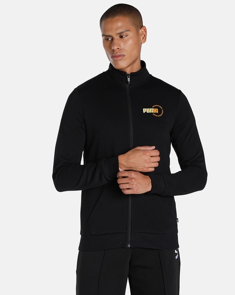 Puma track jacket in black with gold taping | ASOS