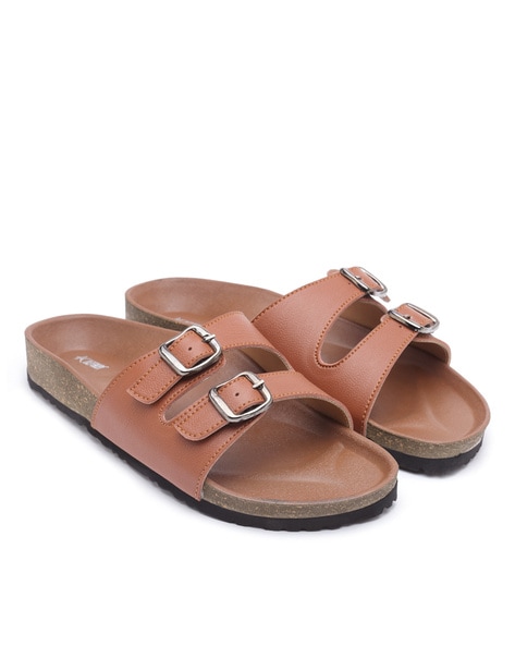 Tan double buckle online sandals