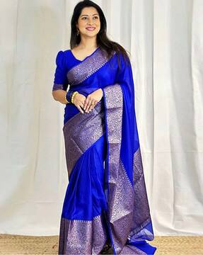 Buy Designer Anaisha Benarasi Saree - Ink Blue Online from Anita Dongr