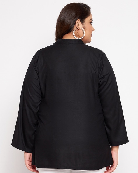 Xpluswear Design Plus Size Semi Formal Black Turndown Collar Long