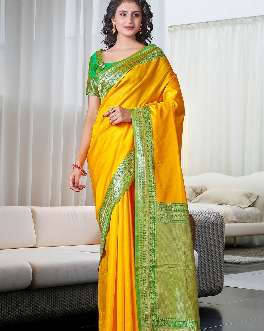 Cadmium Yellow Paithani Silk Saree With Designer Blouse – STORI