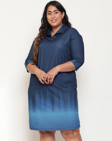 Women Plus Size Ombre-Dyed Shirt Dress with Spread Collar