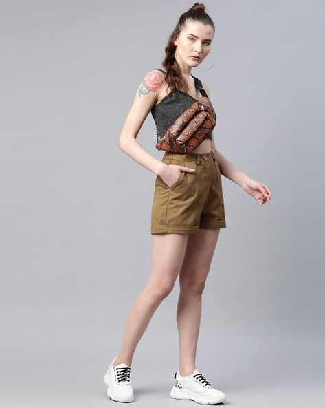 Buy Khaki Shorts for Women by Popnetic Online