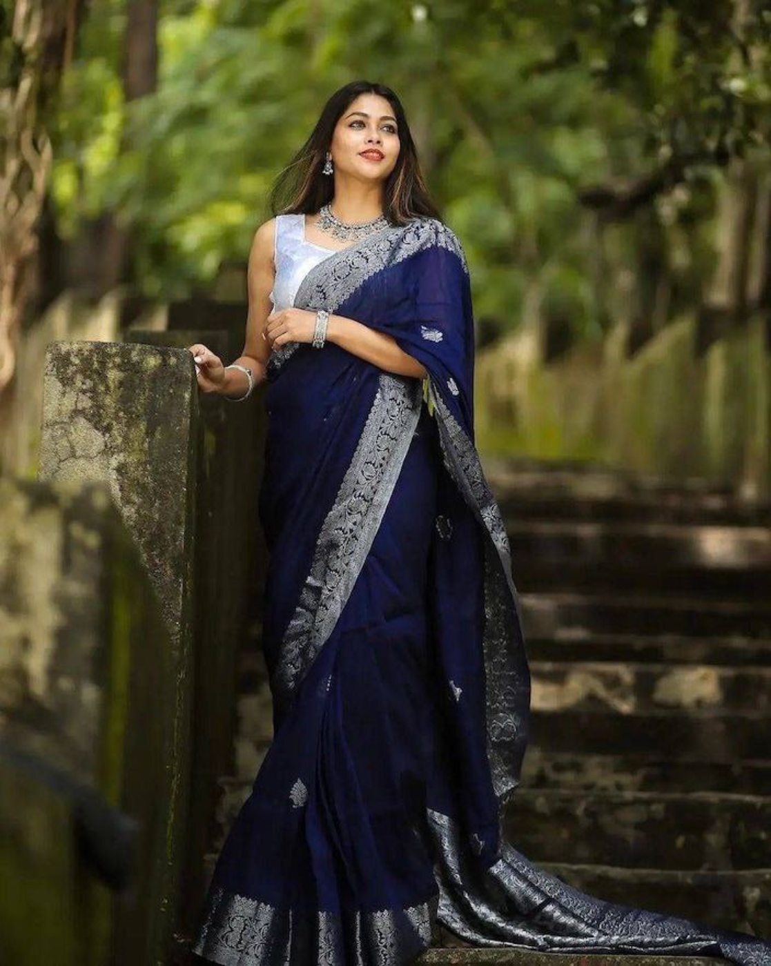 Party-Ready Sarees for Glamorous Evenings | Zeel Clothing | Color: Navy Blue