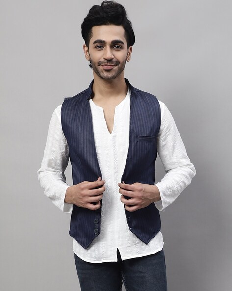 Even Striped Waistcoat with Welt Pockets