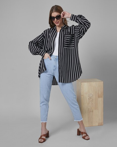 Buy Style Quotient Women White Solid Poly Crepe Oversized Casual Shirt at