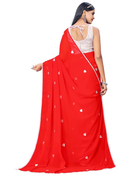 BGMK ENTERPRISE Zoya Red color Diamond Work Soft Silk Saree With Unstitched  Blouse