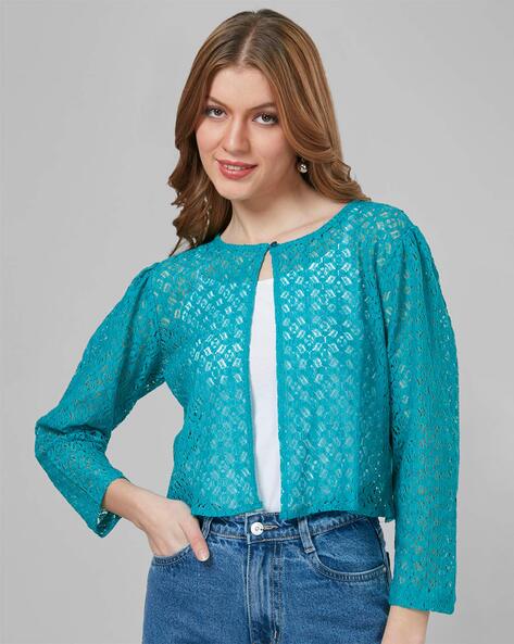 Buy Cherry clothing Women's Printed Shrug (CDS 1071-L, Denim Blue, 34) at  Amazon.in