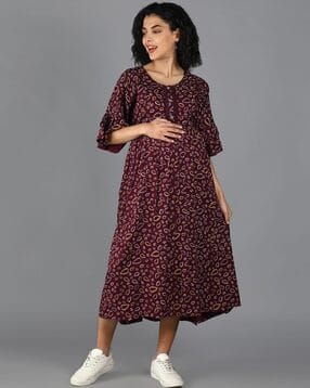 nightspree Geometric Print Fit and Flare Maternity Dress-picture-7