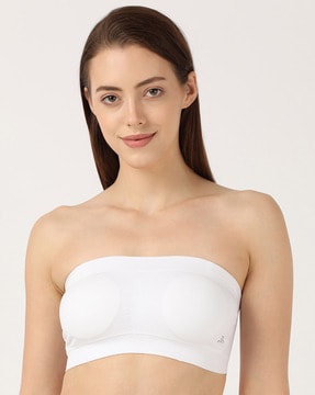 Buy Women's Wirefree Padded Micro Touch Nylon Elastane Stretch Full  Coverage Bandeau Bra with Removeable Pads and Detachable Transparent Straps  - White 1545