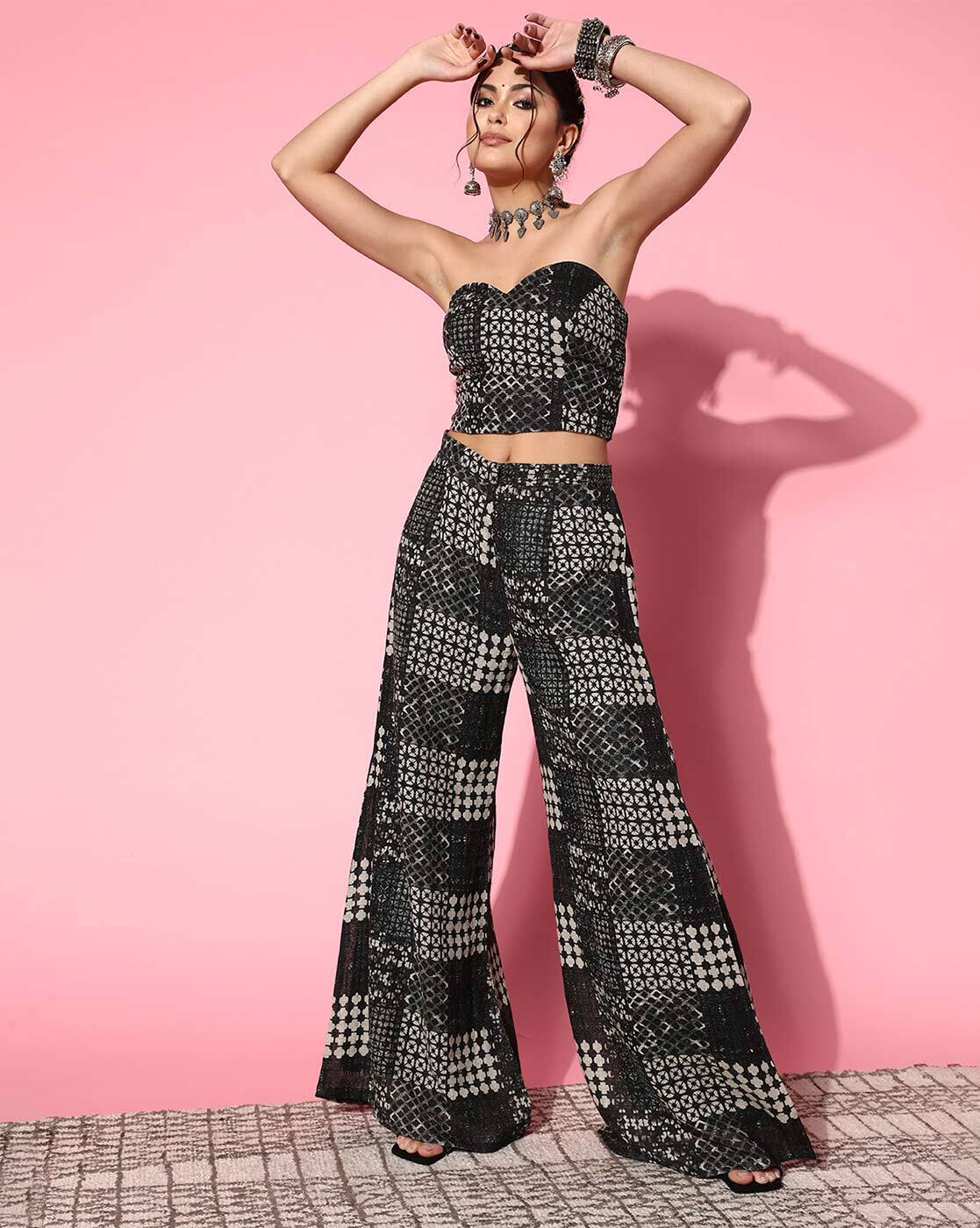 V-Neck Crop Top with Pants Co-Ord Set