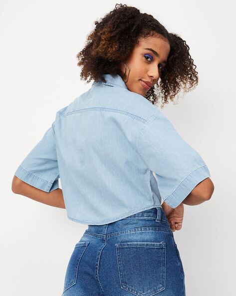 Shop DolphinHem Denim Shirt for Women from latest collection at Forever 21   389830