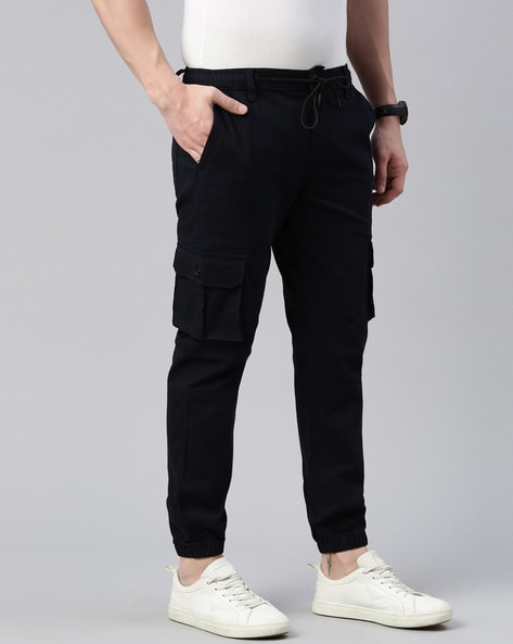 Men Navy Blue Slim Fit Cargo Trousers – Rodamo