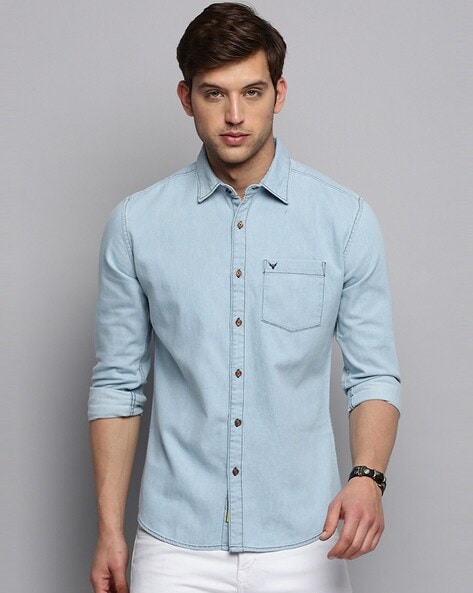 BADMAASH Paris Western Sky Blue Denim Shirt for Men - M : Amazon.in:  Clothing & Accessories