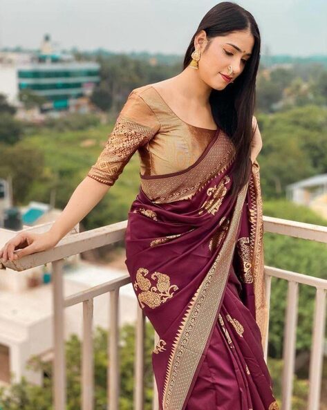 Maroon Saree: Buy Maroon Saree Blouse Online in USA