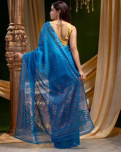 Blue Half Silk Jamdani Saree by Aarong