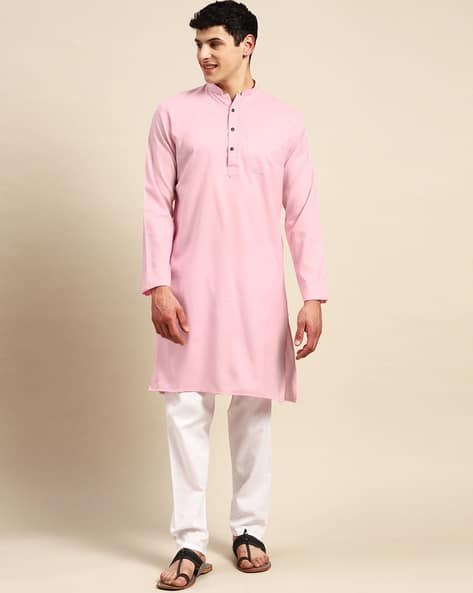 MOLLY & MICHEL Cotton Long Kurta with Mandarin Collar