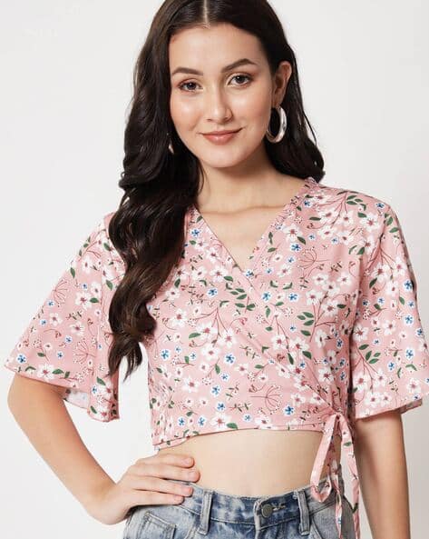 KOTTY Floral Print V-Neck Crop Top