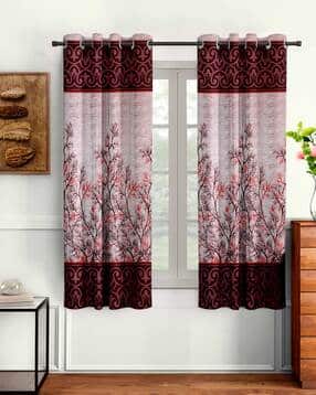 cortina eyelet curtain Set of 2 Leaf Print Window Curtains-picture-26