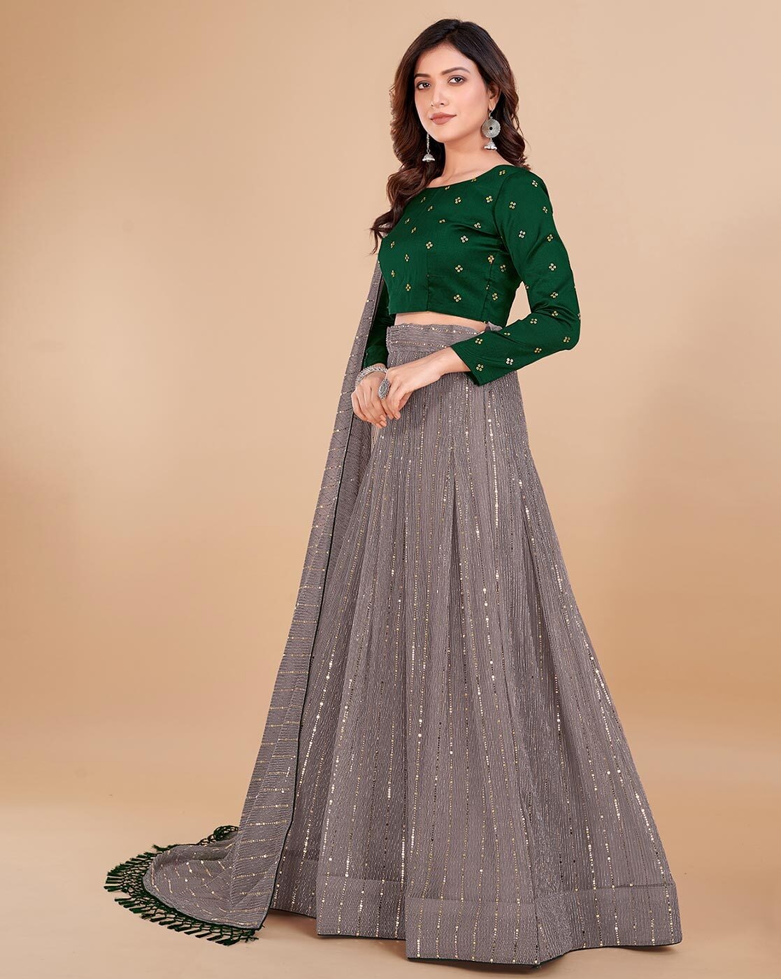 Grey Lehenga Cholis: Discover Charcoal Elegance at Zeel Clothing | Color:  Grey