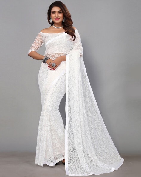 Buy Gold and White Lace Saree With a Gold Blouse Online in India - Etsy |  Gold blouse, Lace saree, White lace