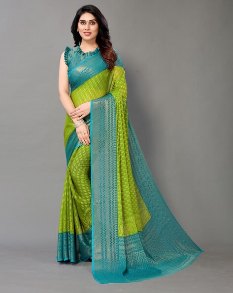 Casual Wear see green Plain Chiffon Saree With Designer Blouse at Rs  1800/piece in Jaipur