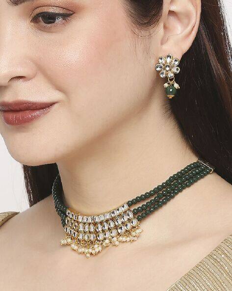 Fabula NEDP1-Stone-Studded Necklace & Earrings Set