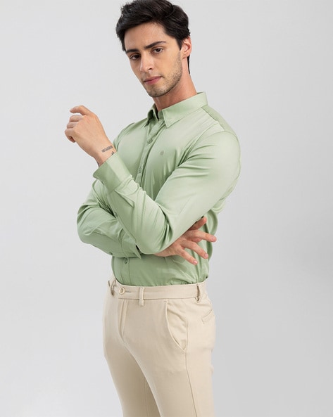 Buy Aldeno Men Solid Casual Olive Green Shirt Online