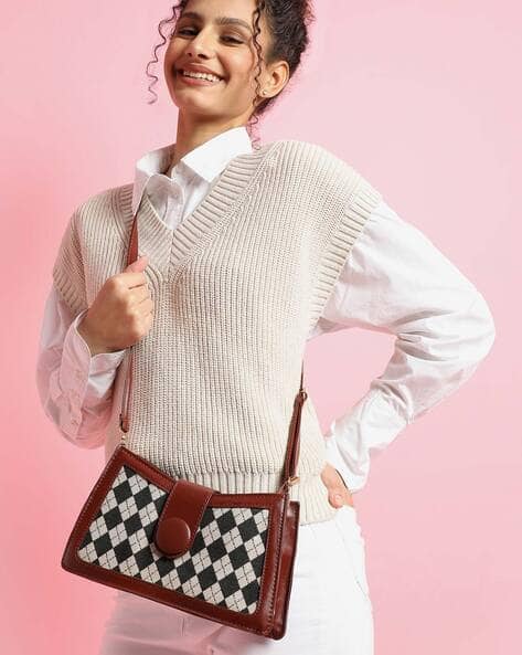 Haute Sauce Checked Sling Bag with Detachable Strap