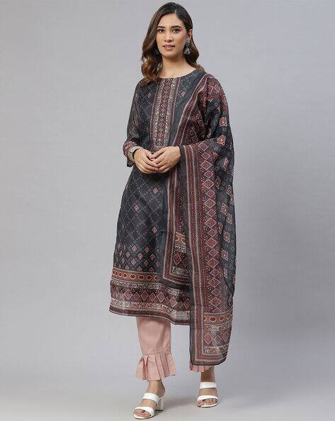 ARRIVA FAB Floral Print Straight Kurta Set with Dupatta