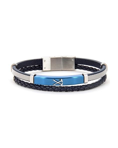 Men's Leather Bracelet with Oval Name Beads in Blue Leather | JOYAMO -  Personalized Jewelry