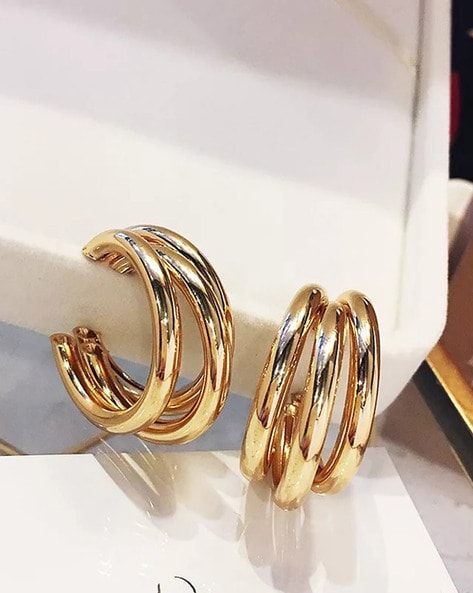 Brilliance Fine Jewelry Women's 14K Gold Plated Sterling Silver 2Tone And  Tri Color Round Hoop Earrings Set - Walmart.com